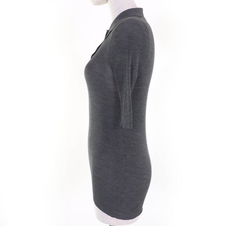 Excellent PRADA tops Rhinestone knit polo shirt gray silk Women 38 P24I1L