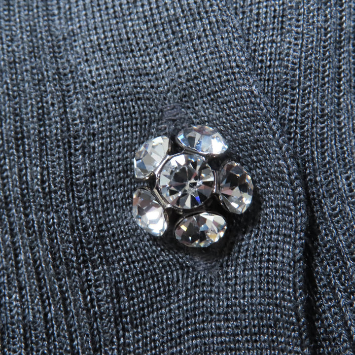 Excellent PRADA tops Rhinestone knit polo shirt gray silk Women 38 P24I1L