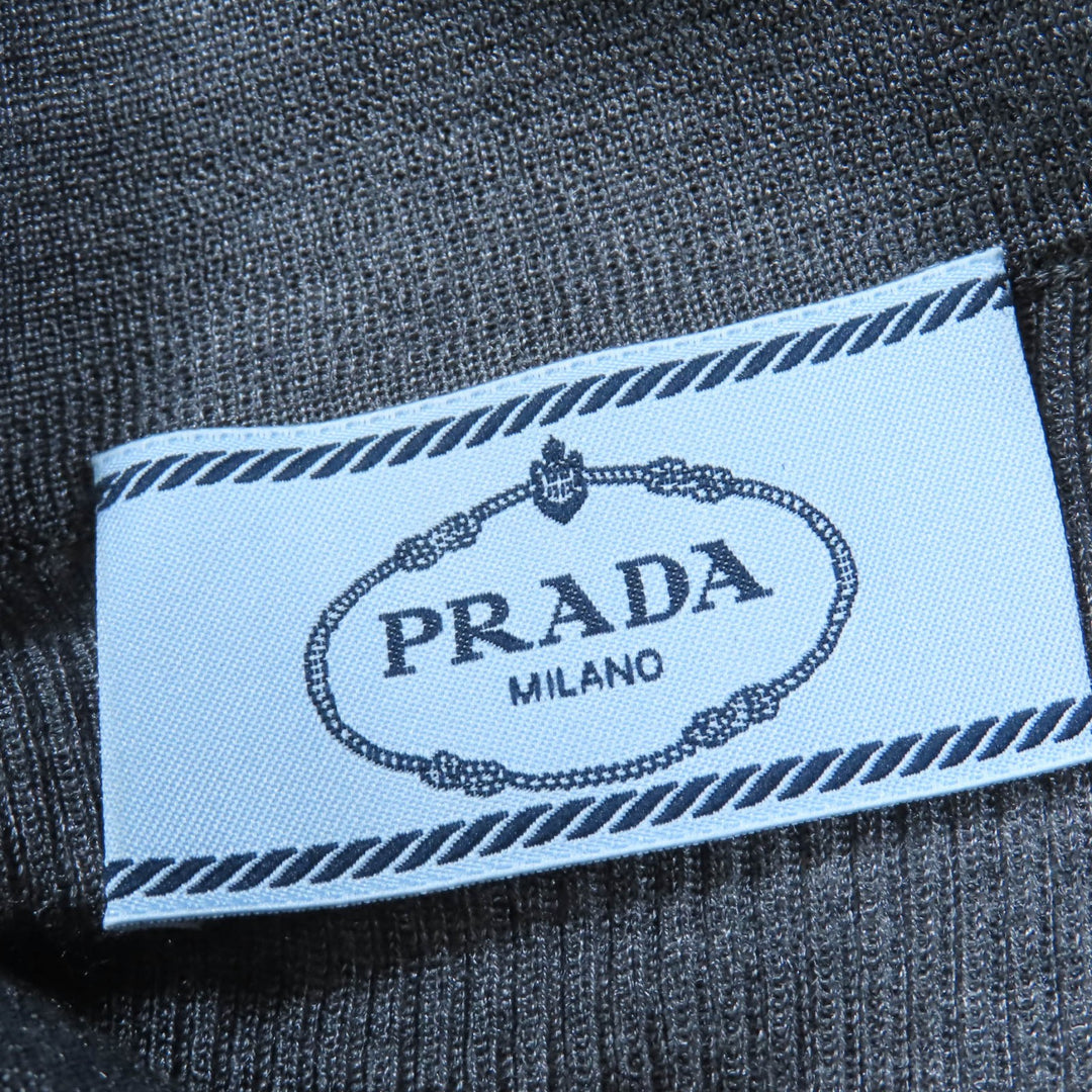 Excellent PRADA tops Rhinestone knit polo shirt gray silk Women 38 P24I1L