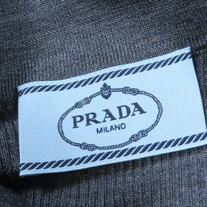 Excellent PRADA tops Rhinestone knit polo shirt gray silk Women 38 P24I1L