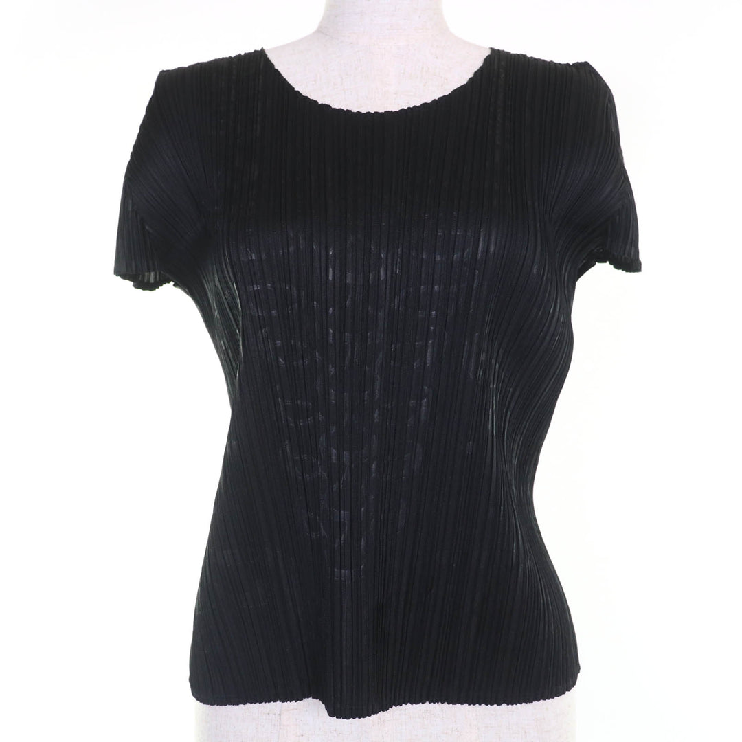 PLEATS PLEASE プリーツプリーズ Tシャツ 総柄 半袖 ブラック レディース 3 PP41-JK793 美品