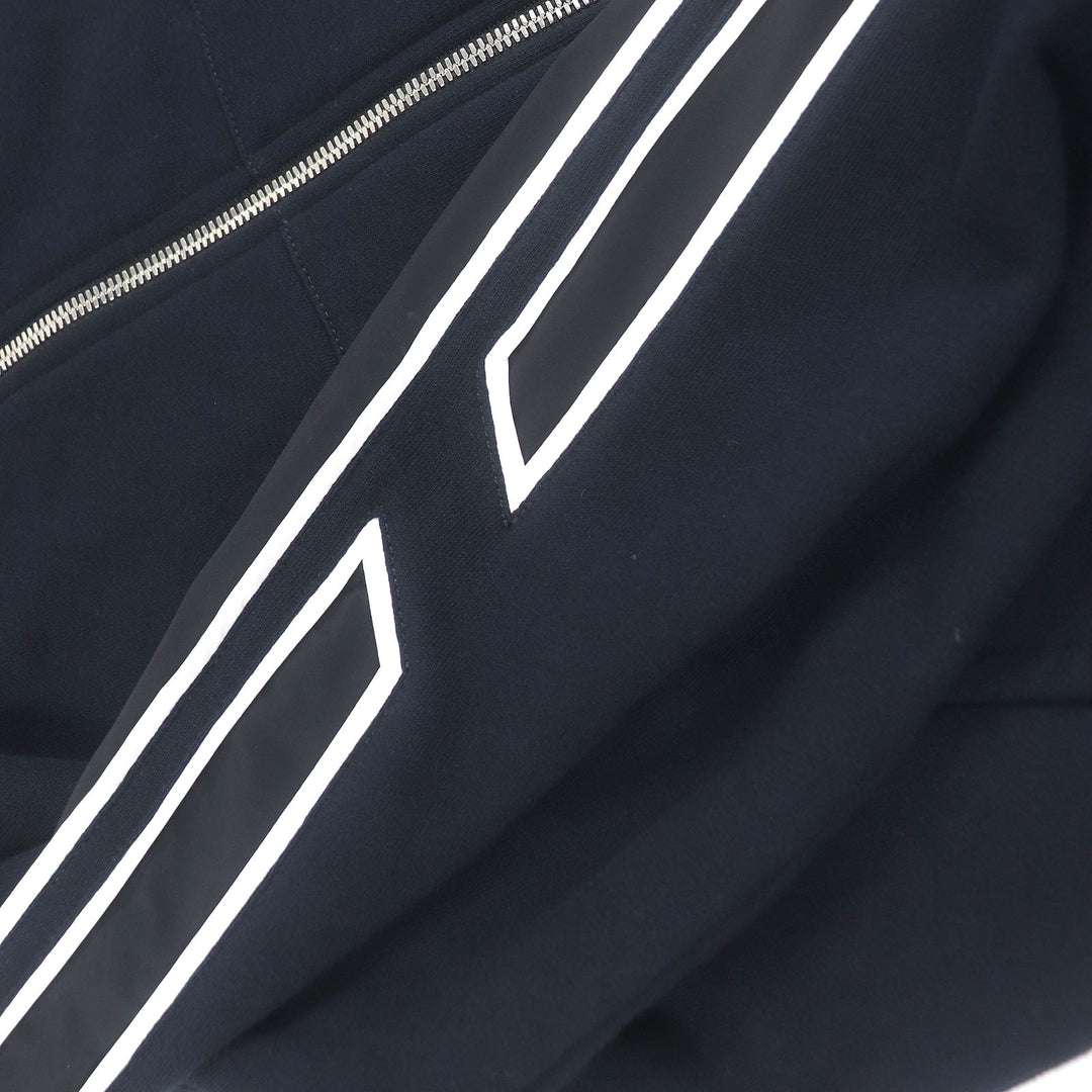 Excellent HERMES hoodie Run H fleece lining, H logo zip Navy cotton mens S