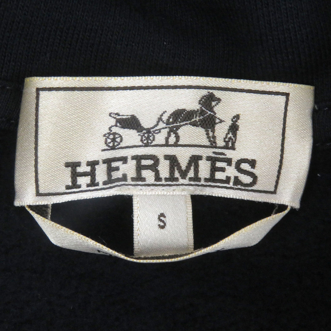Excellent HERMES hoodie Run H fleece lining, H logo zip Navy cotton mens S