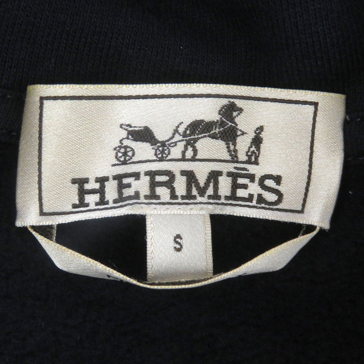 Excellent HERMES hoodie Run H fleece lining, H logo zip Navy cotton mens S