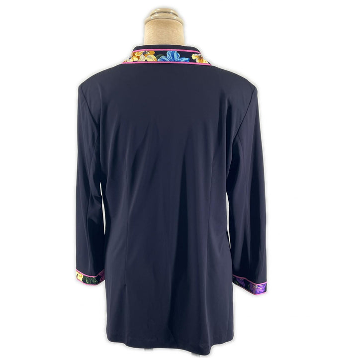 素晴らしいLEONARD FASHIONジャケットフローラルプリントシャツロゴボタン付きネイビーレディース181550