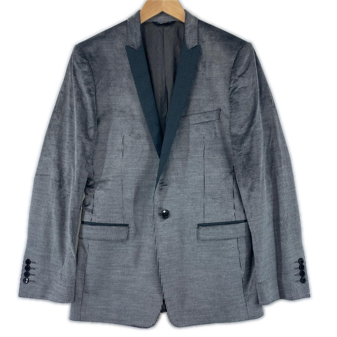 素晴らしい DOLCE&amp;GABBANA テーラードジャケット シルクブレンド ナローラペル シングル グレー コットン メンズ 44