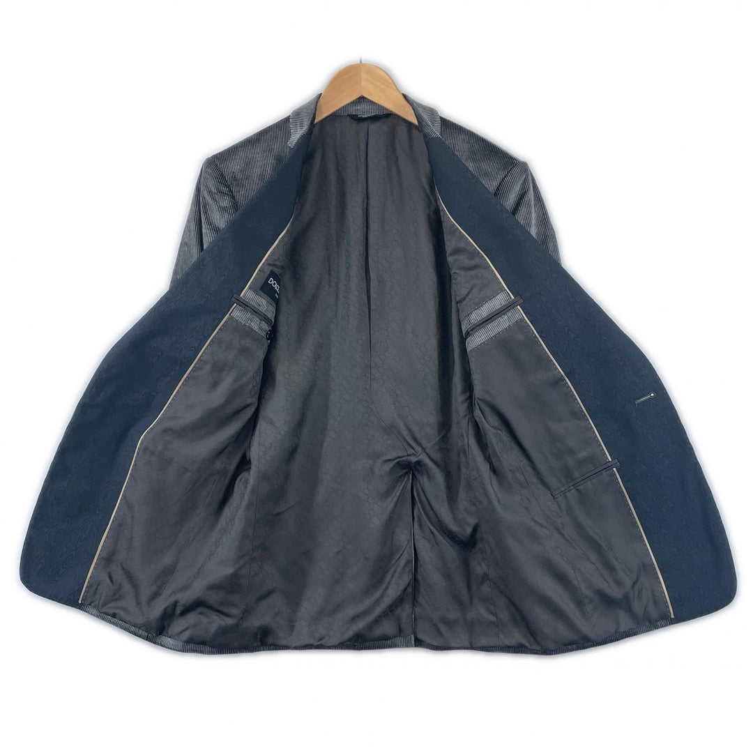 素晴らしい DOLCE&amp;GABBANA テーラードジャケット シルクブレンド ナローラペル シングル グレー コットン メンズ 44
