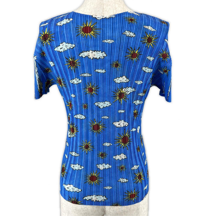 Excellent PLEATS PLEASE T-shirt short sleeves blue polyester Women 3 PP13-FK362