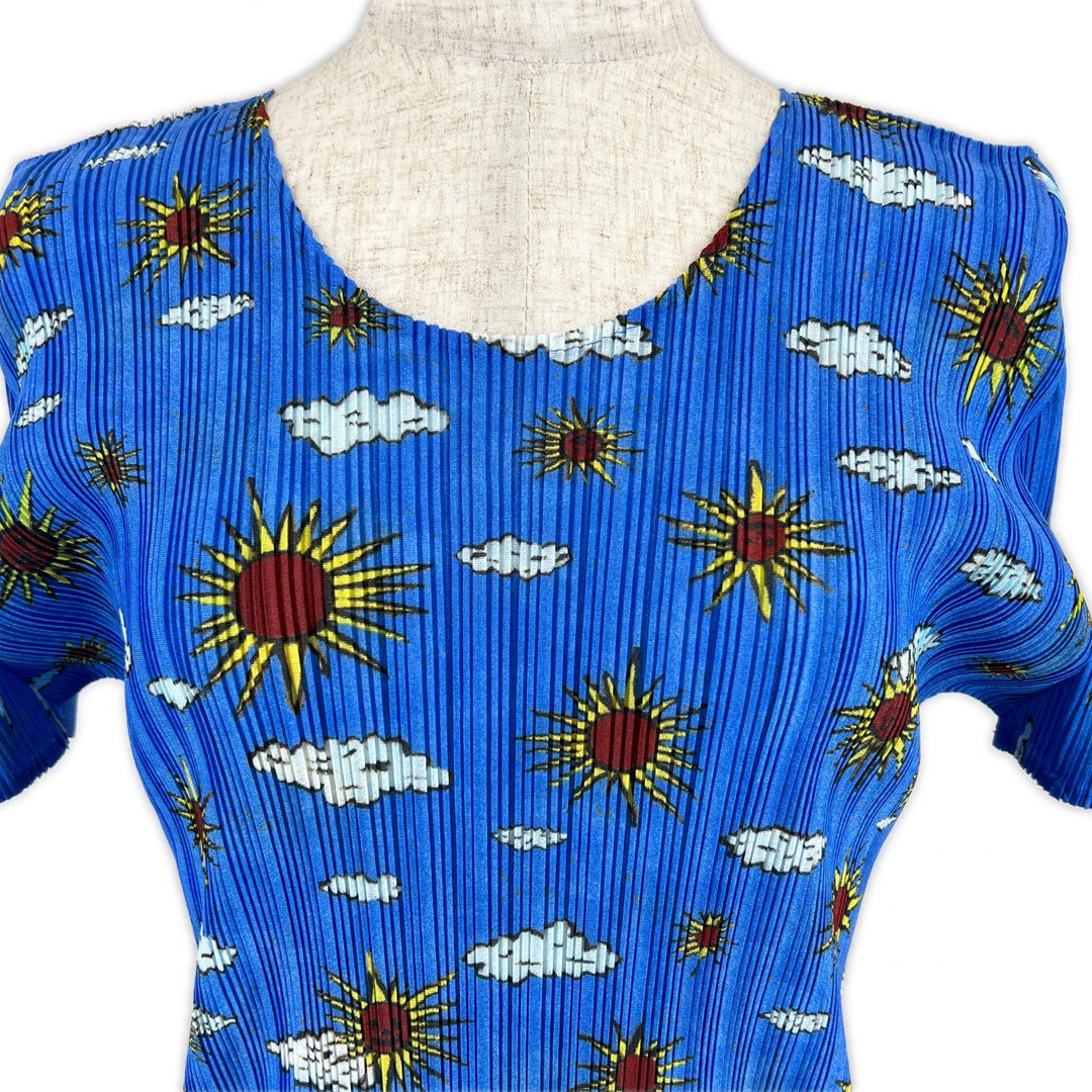Excellent PLEATS PLEASE T-shirt short sleeves blue polyester Women 3 PP13-FK362