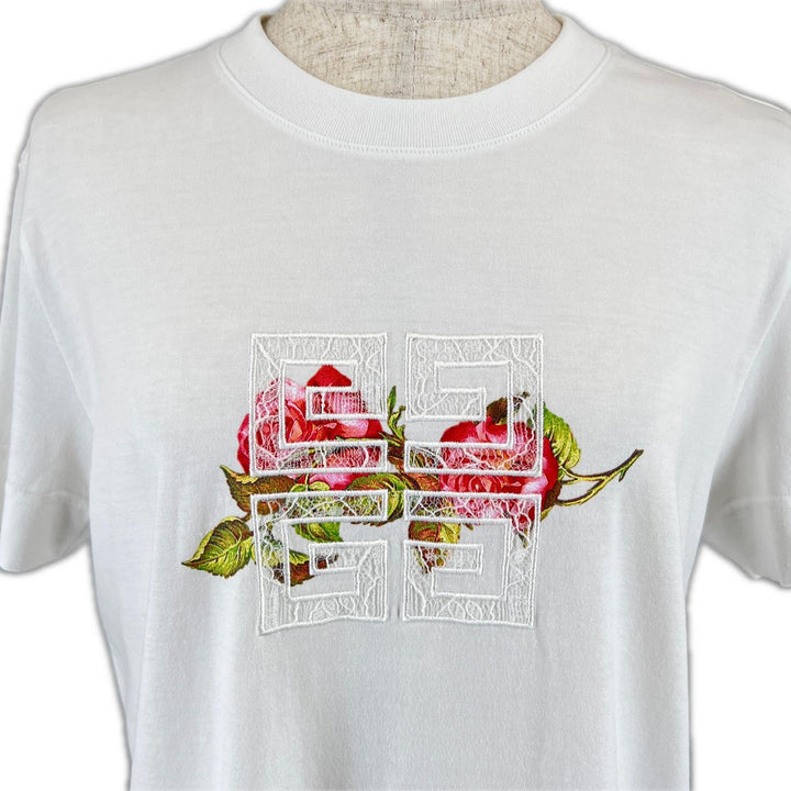 素晴らしい GIVENCHY 半袖Tシャツ クルーネック 花柄 ホワイト コットン レディース S BW70AS3YP7