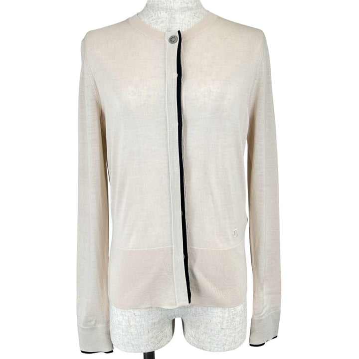 素晴らしいサルヴァトーレ フェラガモ カーディガン ガンチーニ 刺繍 ニット ピンク ベージュ ウール レディース S