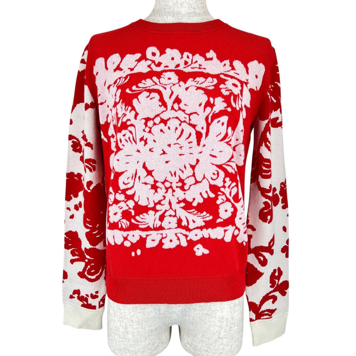 Excellent RED VALENTINO knit Botanical Pattern Long Sleeve Red Rayon Women S