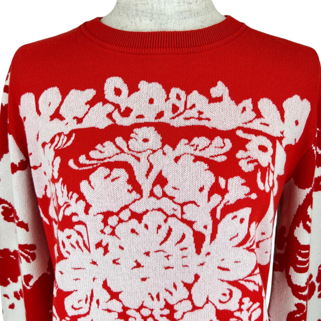 Excellent RED VALENTINO knit Botanical Pattern Long Sleeve Red Rayon Women S