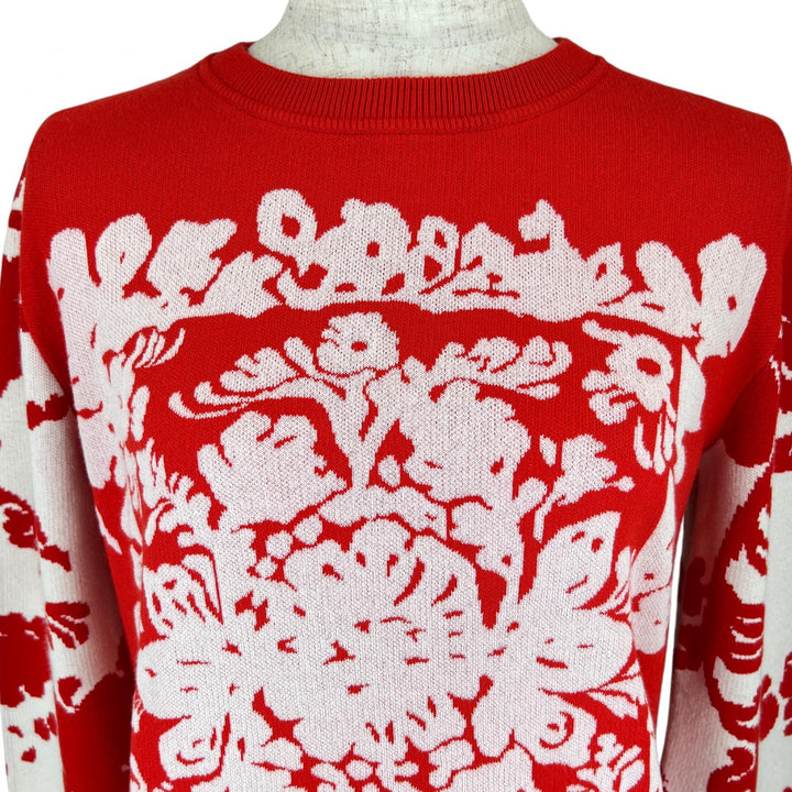 Excellent RED VALENTINO knit Botanical Pattern Long Sleeve Red Rayon Women S