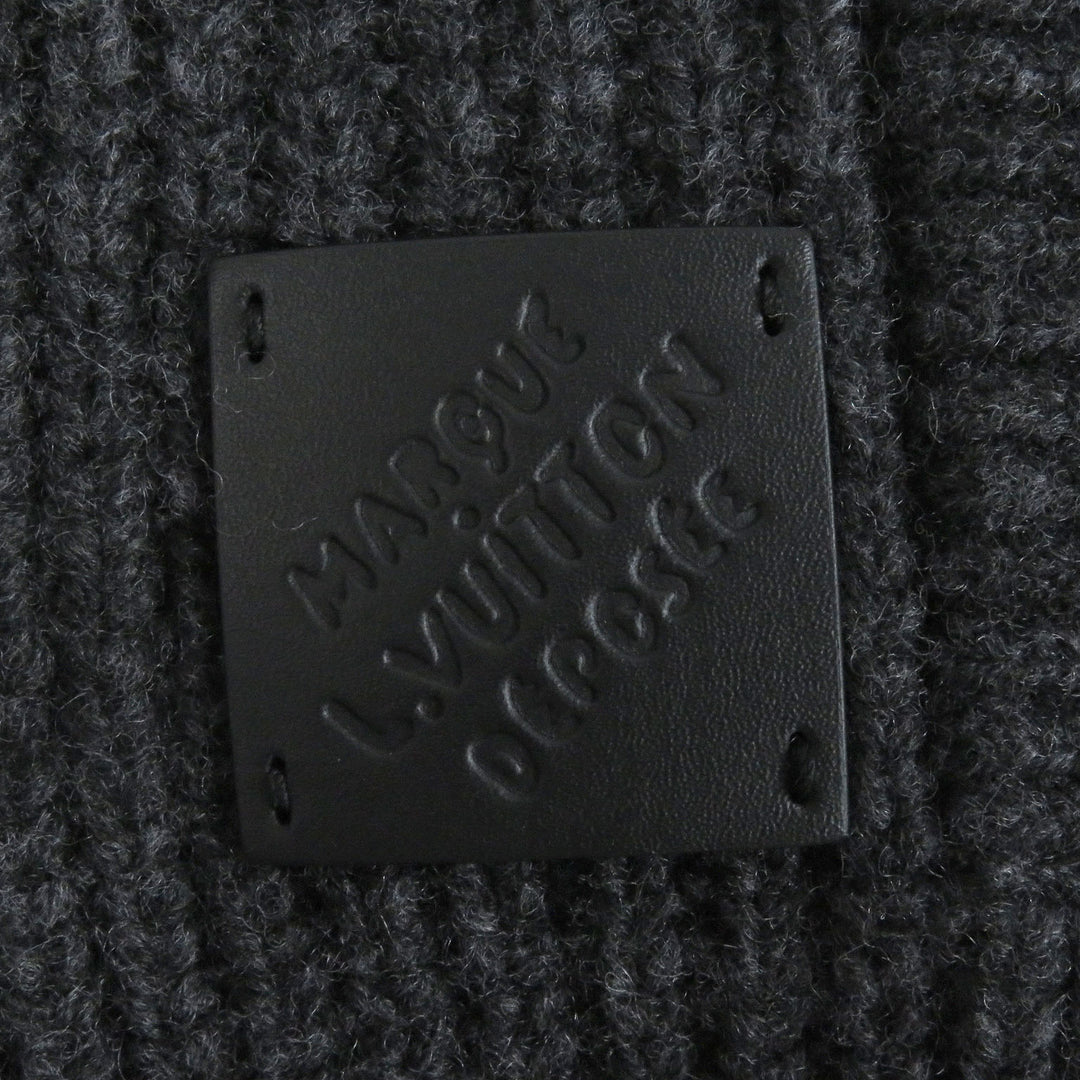 素晴らしい LOUIS VUITTON カーディガン ショールカラー ロゴ レザーパッチ グレー ウール メンズ
