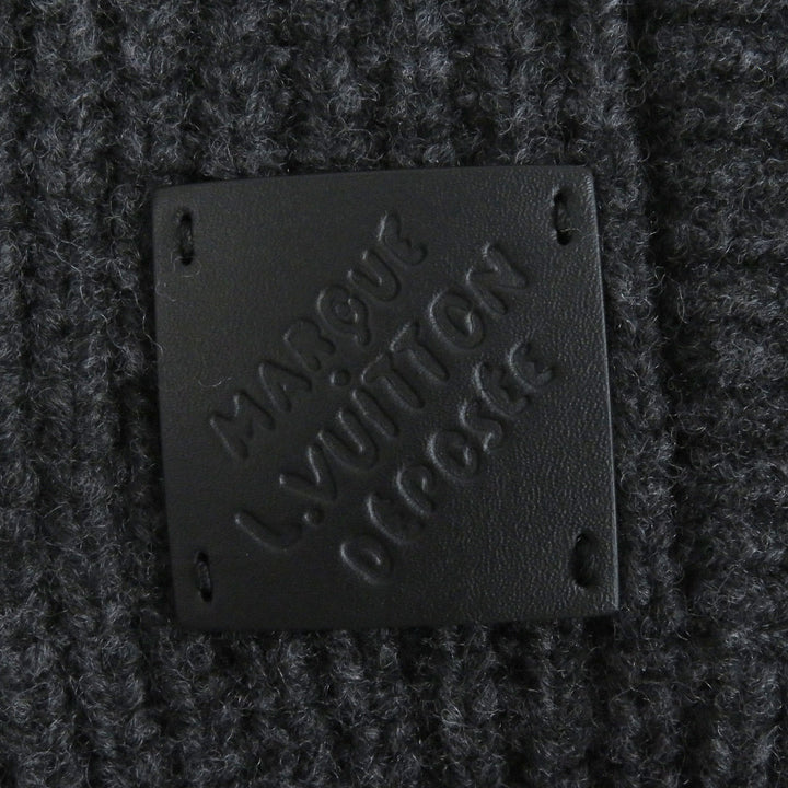 素晴らしい LOUIS VUITTON カーディガン ショールカラー ロゴ レザーパッチ グレー ウール メンズ