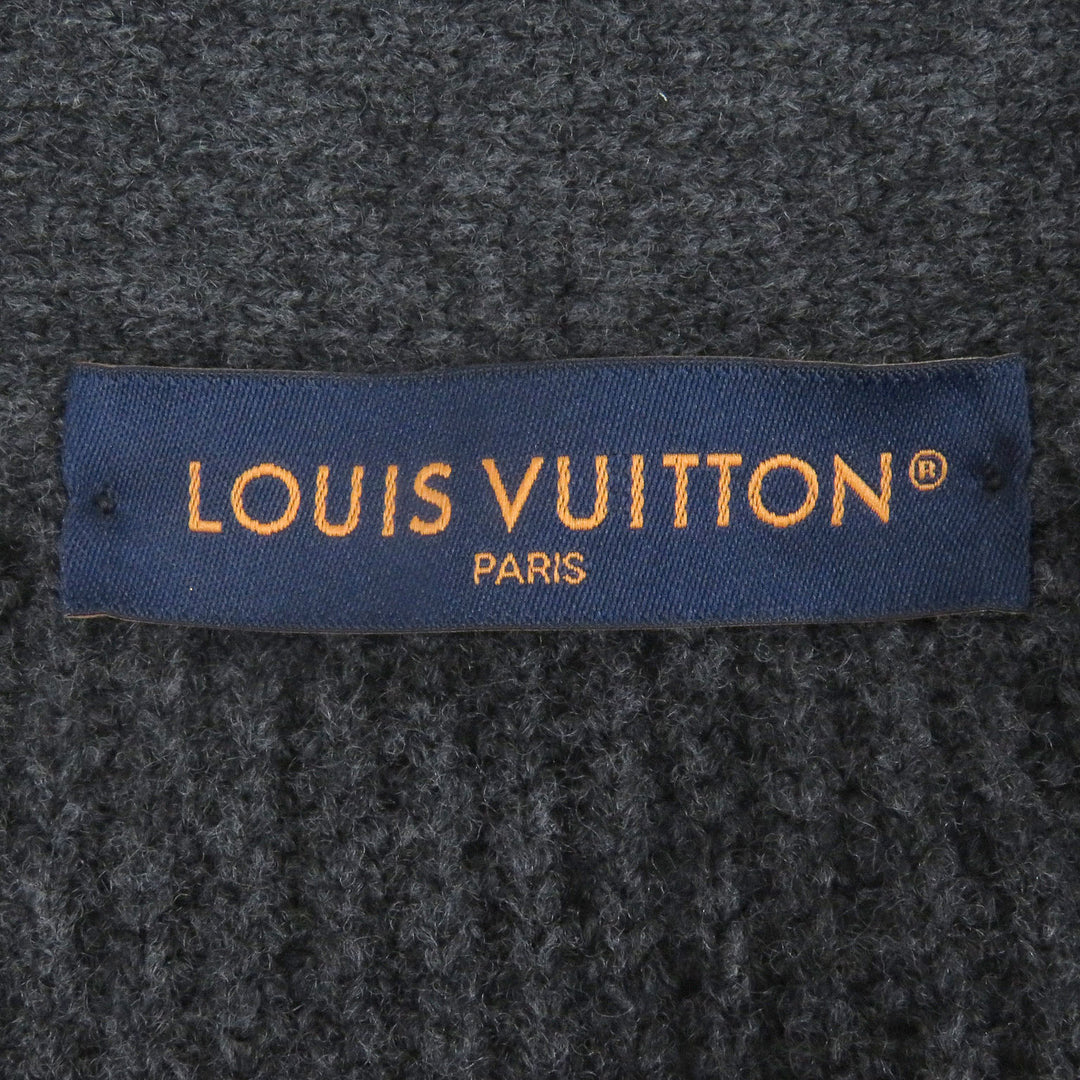 素晴らしい LOUIS VUITTON カーディガン ショールカラー ロゴ レザーパッチ グレー ウール メンズ