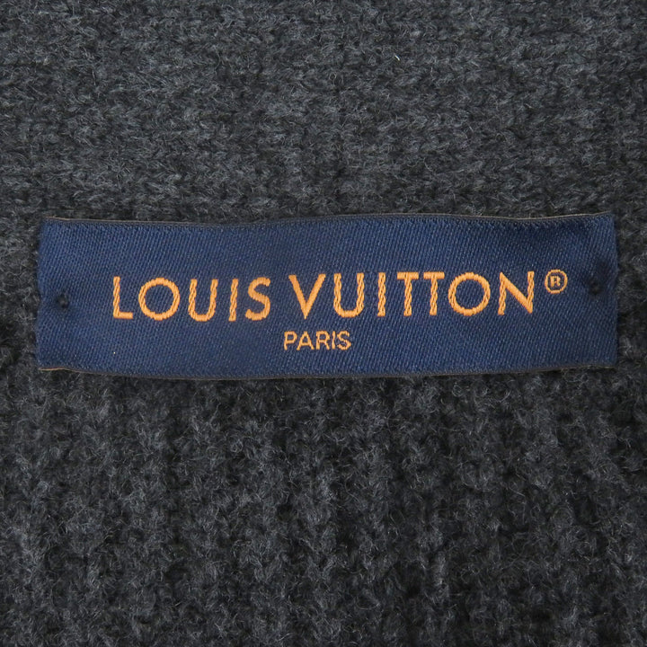 素晴らしい LOUIS VUITTON カーディガン ショールカラー ロゴ レザーパッチ グレー ウール メンズ