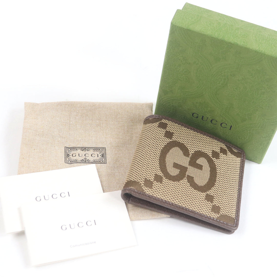 Pristine GUCCI Bifold Wallet Jumbo GG Compact Wallet Brown canvas mens 699308
