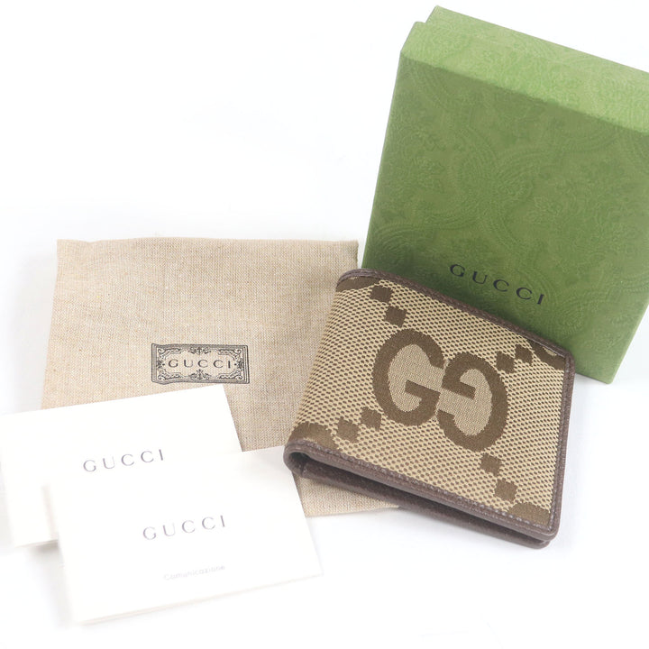 Pristine GUCCI Bifold Wallet Jumbo GG Compact Wallet Brown canvas mens 699308