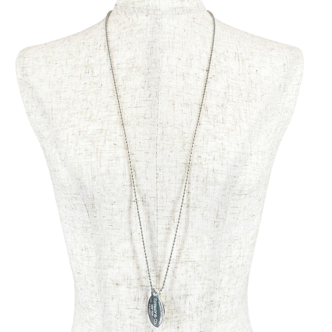 Excellent TIFFANY&Co. Necklace Oval Tag Long Silver SV925 Women