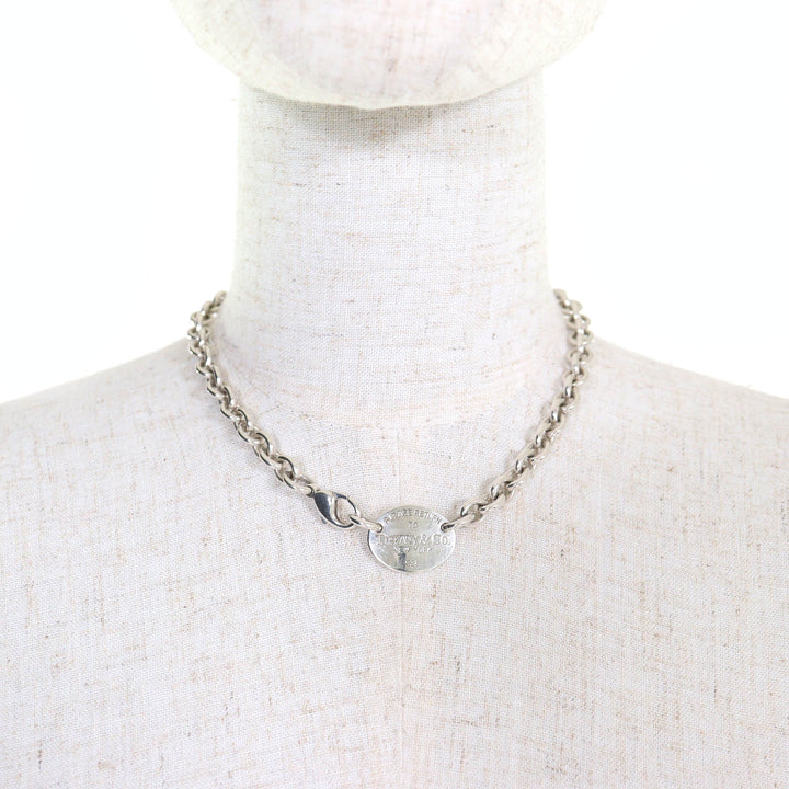 非常に良い TIFFANY&amp;Co. ネックレス オーバルタグネックレス チョーカー アクセサリー シルバー SV925 レディース