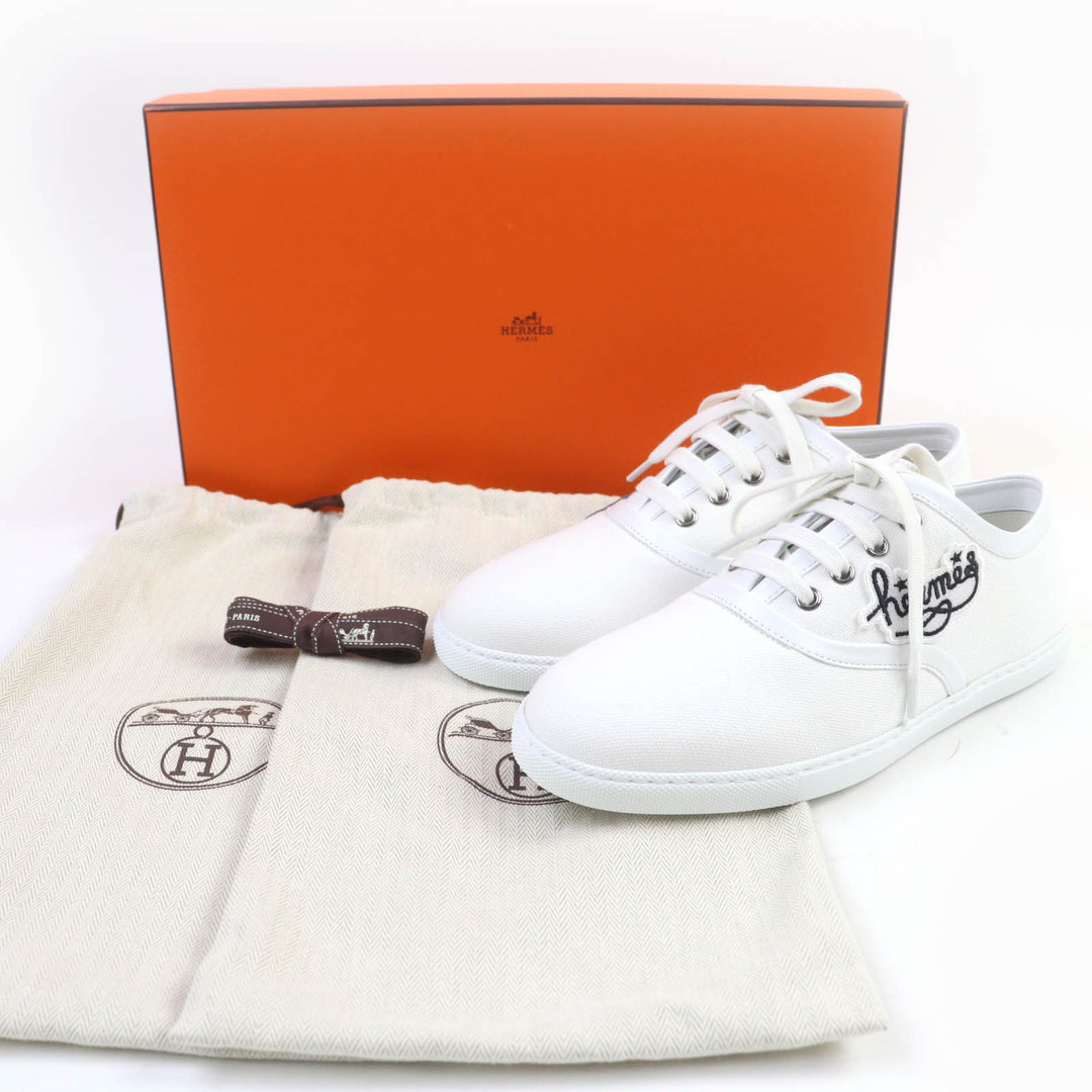 新品 HERMES スニーカー イノセント 刺繍パッチ ホワイト キャンバス レディース 38.5