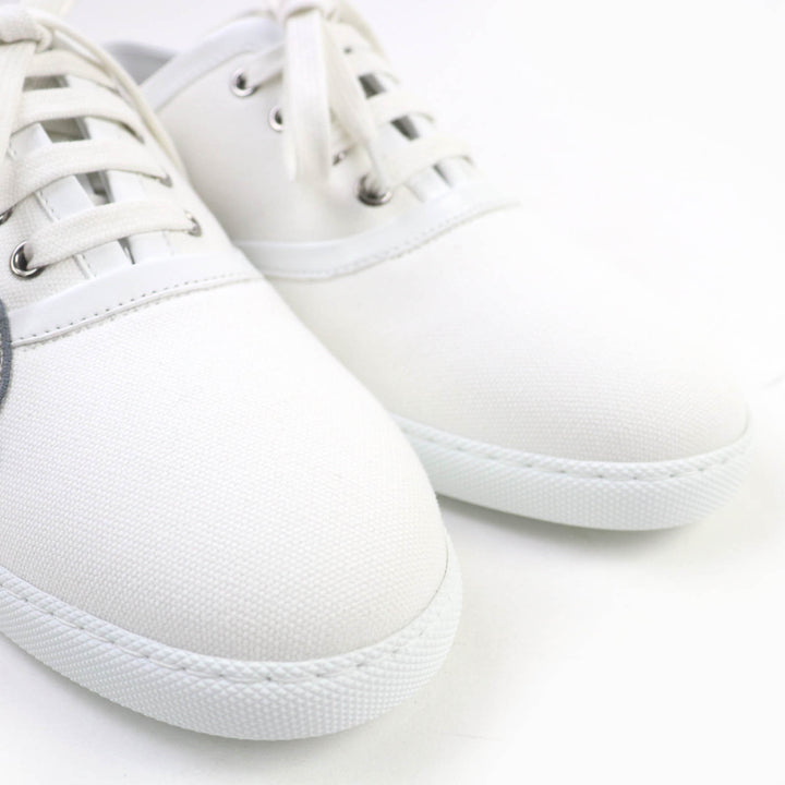 Pristine HERMES sneakers Innocent embroidered patches white canvas Women 38.5