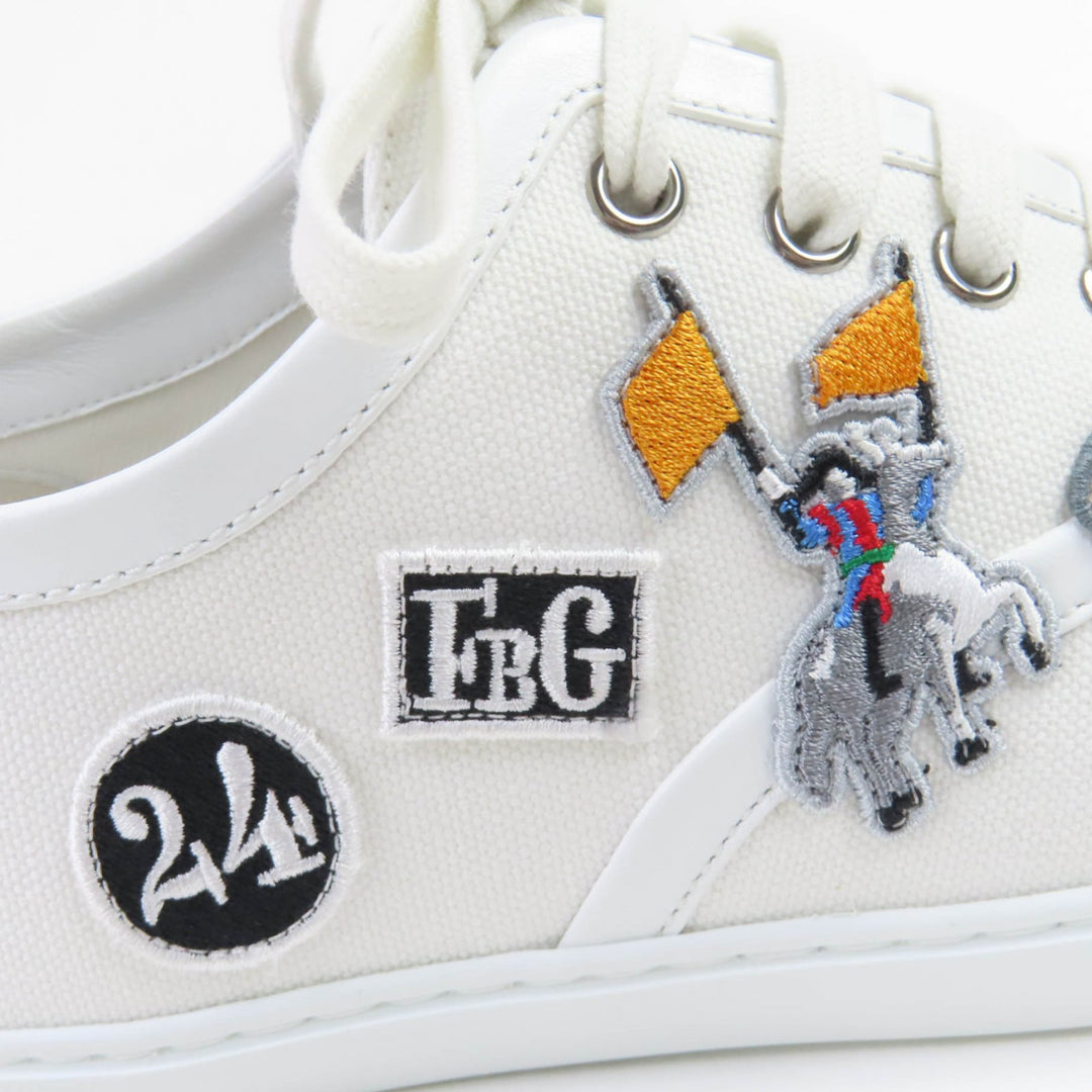 Pristine HERMES sneakers Innocent embroidered patches white canvas Women 38.5