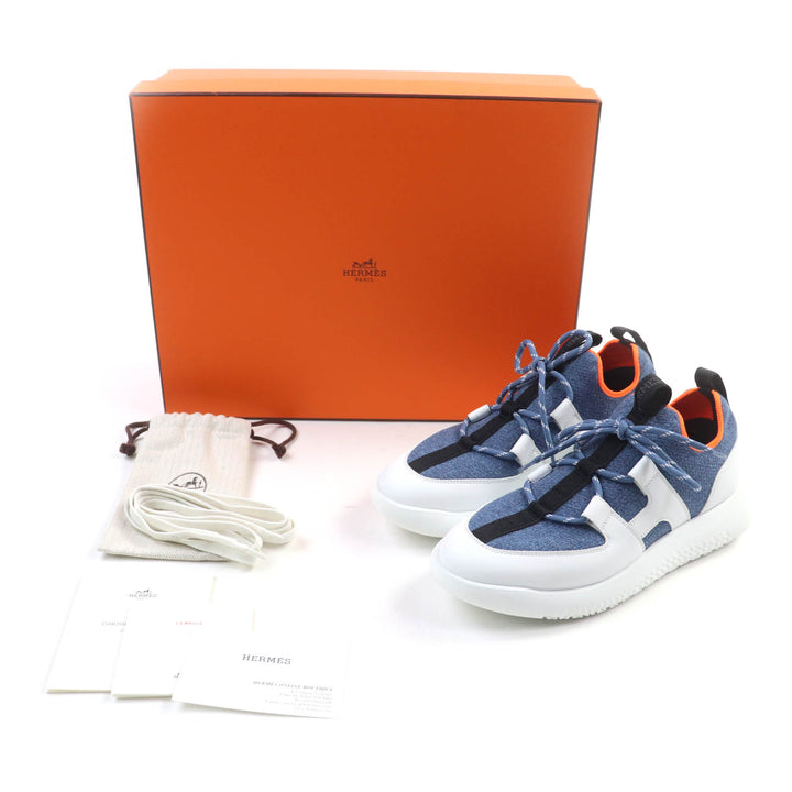 HERMES スニーカー デュエル ロゴデザイン レースアップ レザー インディゴ レディース 37
