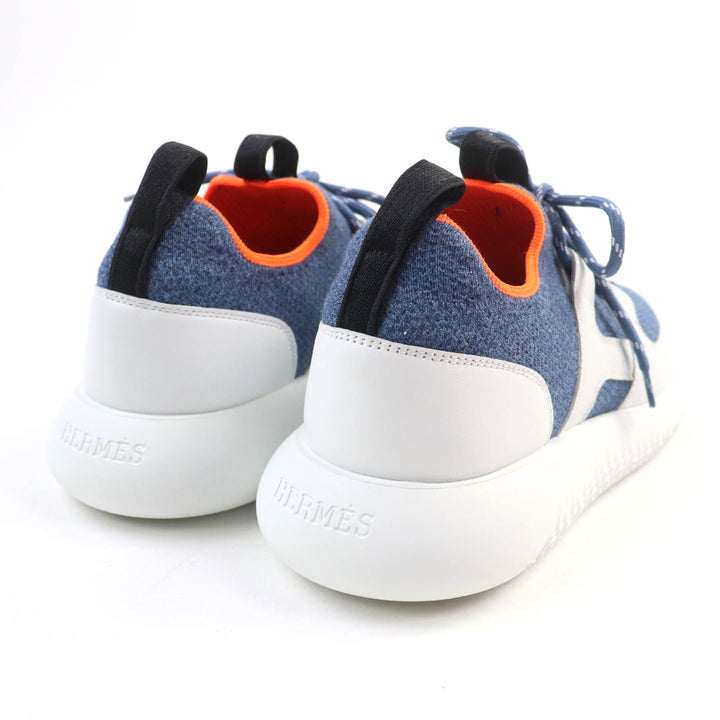 HERMES スニーカー デュエル ロゴデザイン レースアップ レザー インディゴ レディース 37