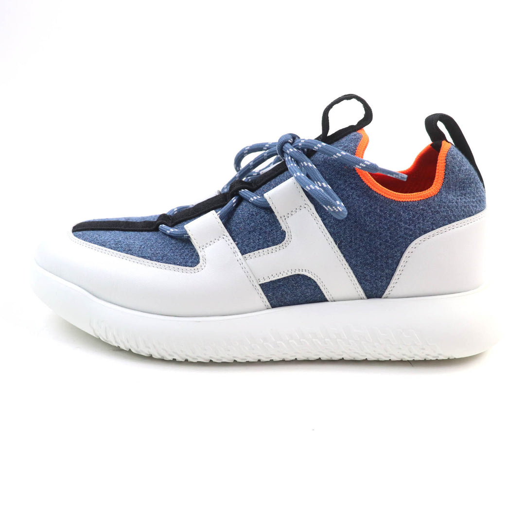 HERMES スニーカー デュエル ロゴデザイン レースアップ レザー インディゴ レディース 37