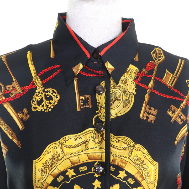 Excellent HERMES polo shirt LES CLES THE KEYS RARE Cashmere blend silk M