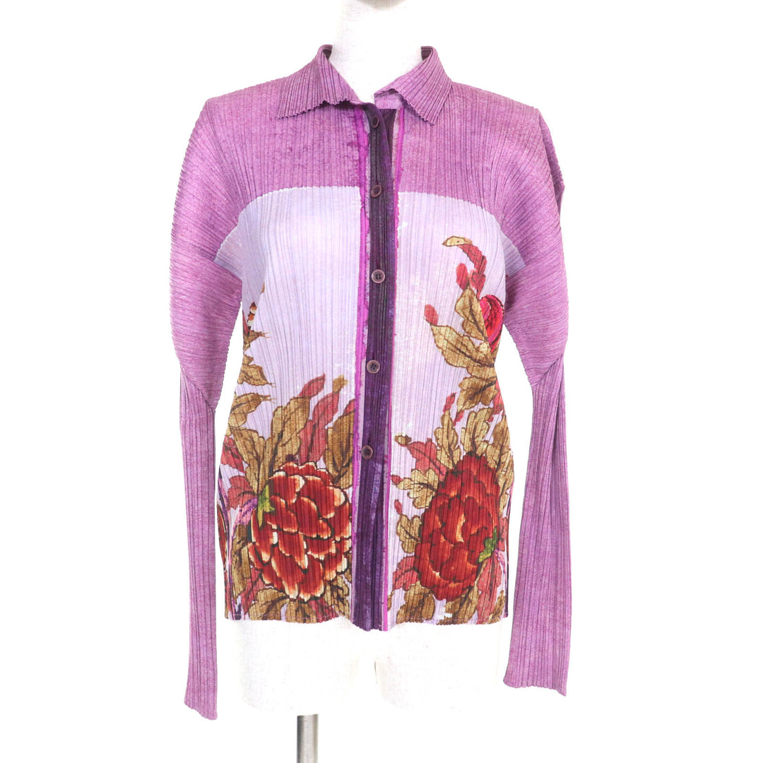 PLEATS PLEASE シャツ ピオニー 転写プリント プリーツ レディース 3 PP84-JK583 美品