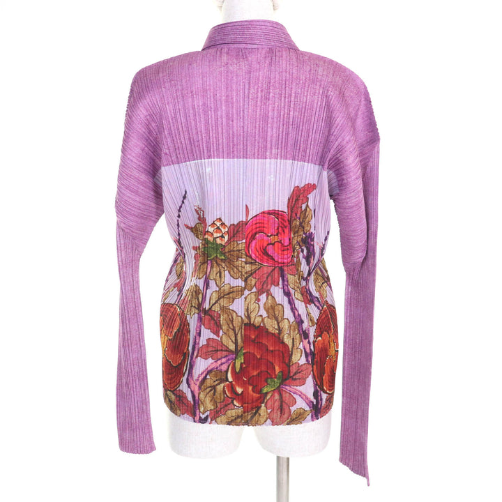 PLEATS PLEASE シャツ ピオニー 転写プリント プリーツ レディース 3 PP84-JK583 美品