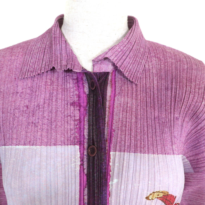 Excellent PLEATS PLEASE shirt Peony Transfer Print Pleated Women 3 PP84-JK583