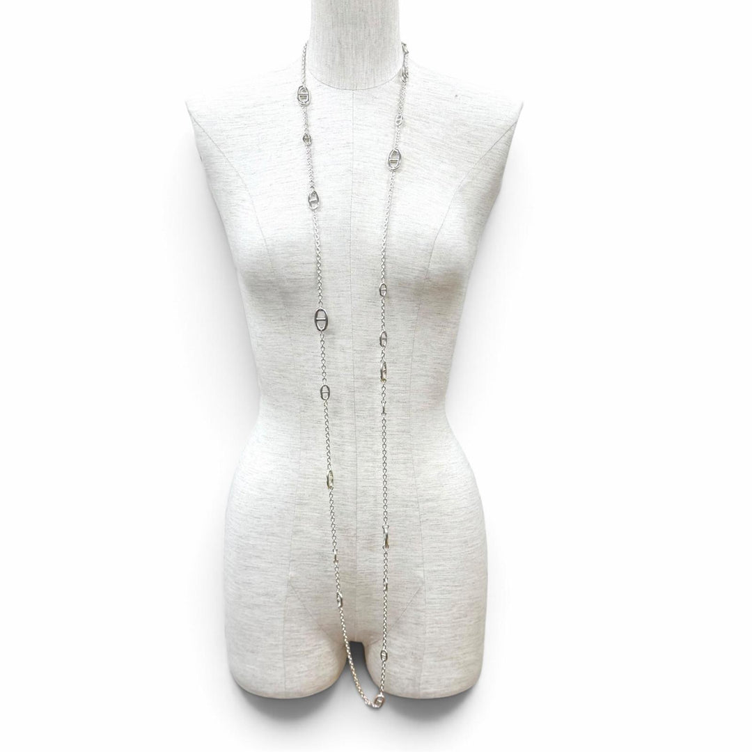 Great HERMES Necklace Chaine d'Ancre Farandole Long Silver AG925 Women
