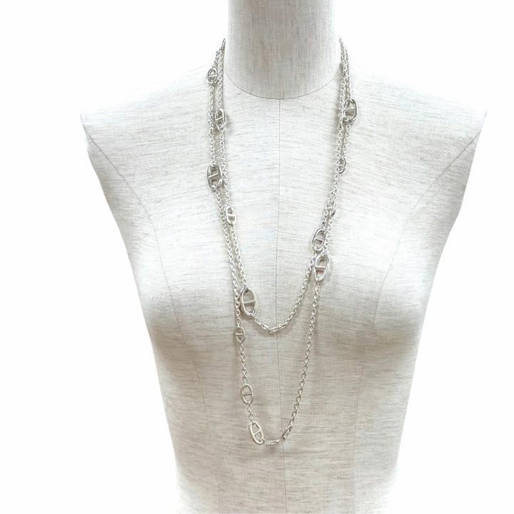 Great HERMES Necklace Chaine d'Ancre Farandole Long Silver AG925 Women