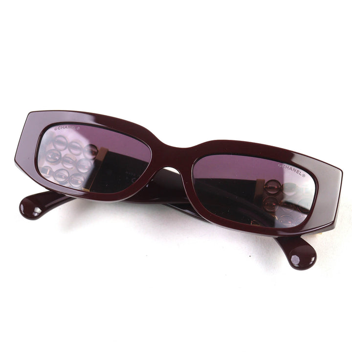 Excellent CHANEL sunglasses COCO Mark Oval Shape Eyewear Burgundy Gold Women 5544-A