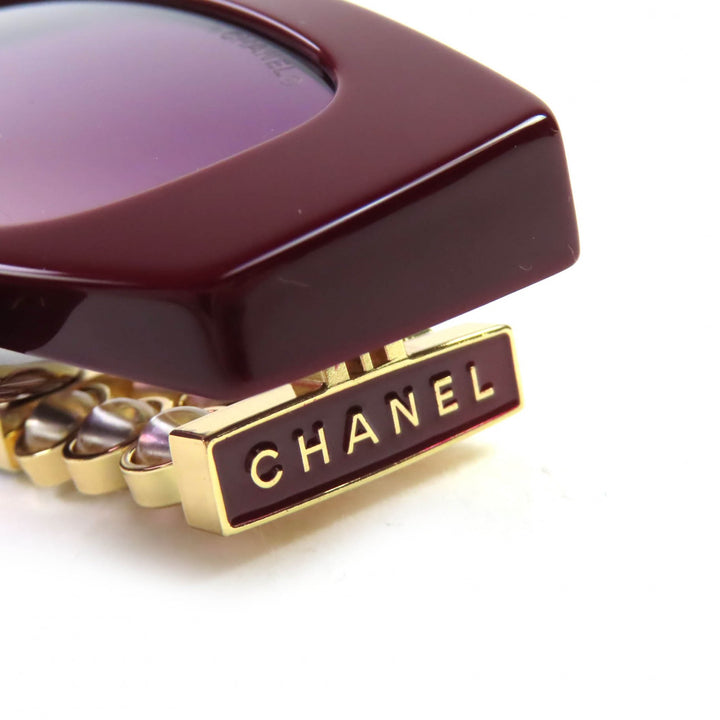 Excellent CHANEL sunglasses COCO Mark Oval Shape Eyewear Burgundy Gold Women 5544-A