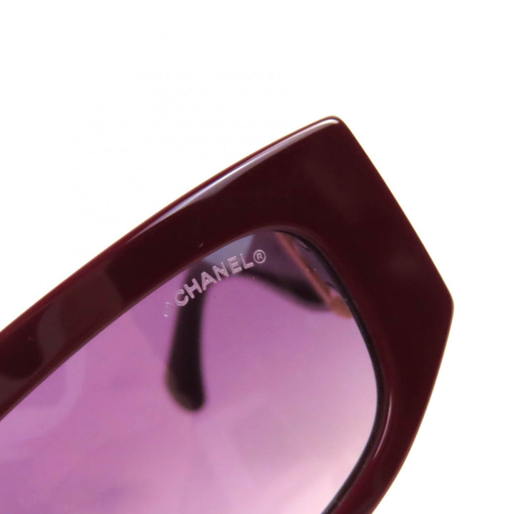 Excellent CHANEL sunglasses COCO Mark Oval Shape Eyewear Burgundy Gold Women 5544-A