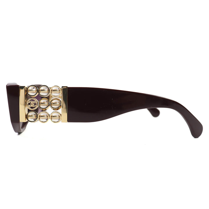 Excellent CHANEL sunglasses COCO Mark Oval Shape Eyewear Burgundy Gold Women 5544-A