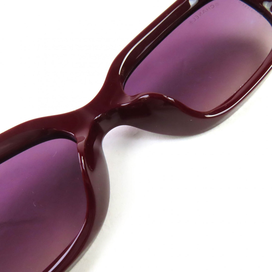 Excellent CHANEL sunglasses COCO Mark Oval Shape Eyewear Burgundy Gold Women 5544-A