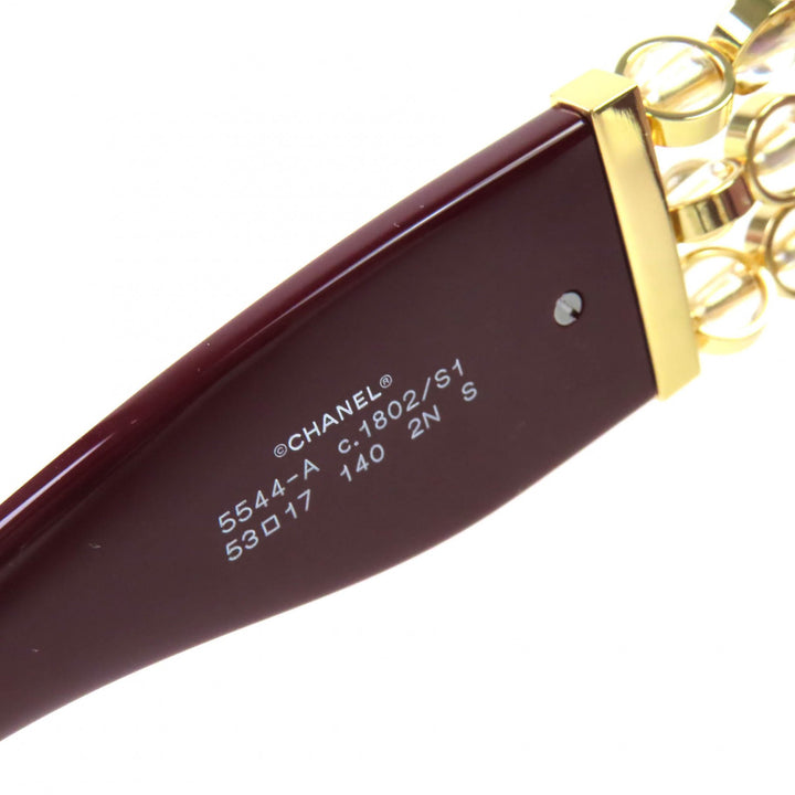 Excellent CHANEL sunglasses COCO Mark Oval Shape Eyewear Burgundy Gold Women 5544-A