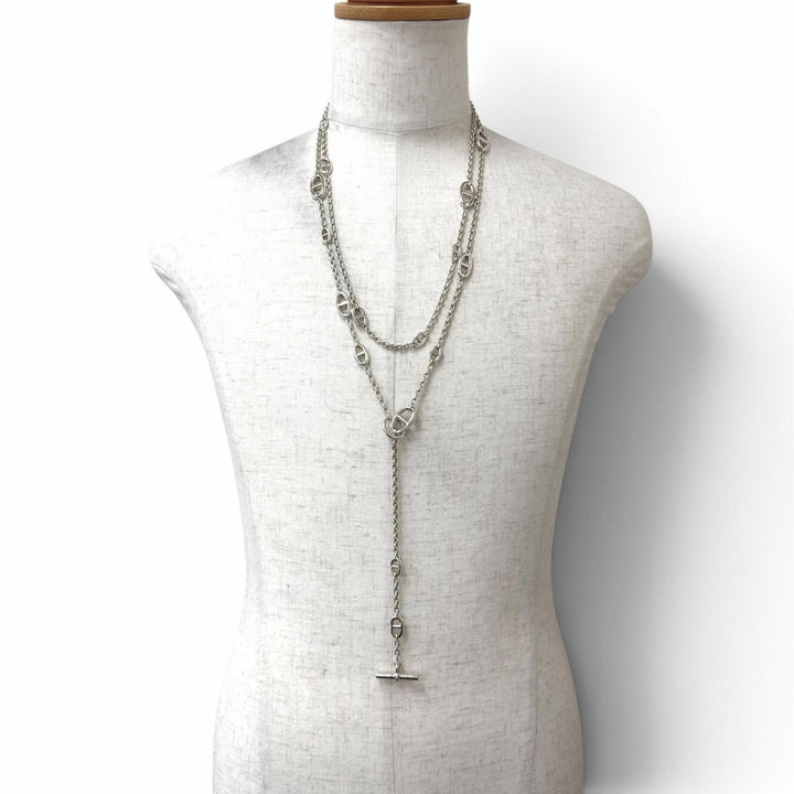 Great HERMES Necklace Chaine d'Ancre Farandole Long Silver AG925 mens