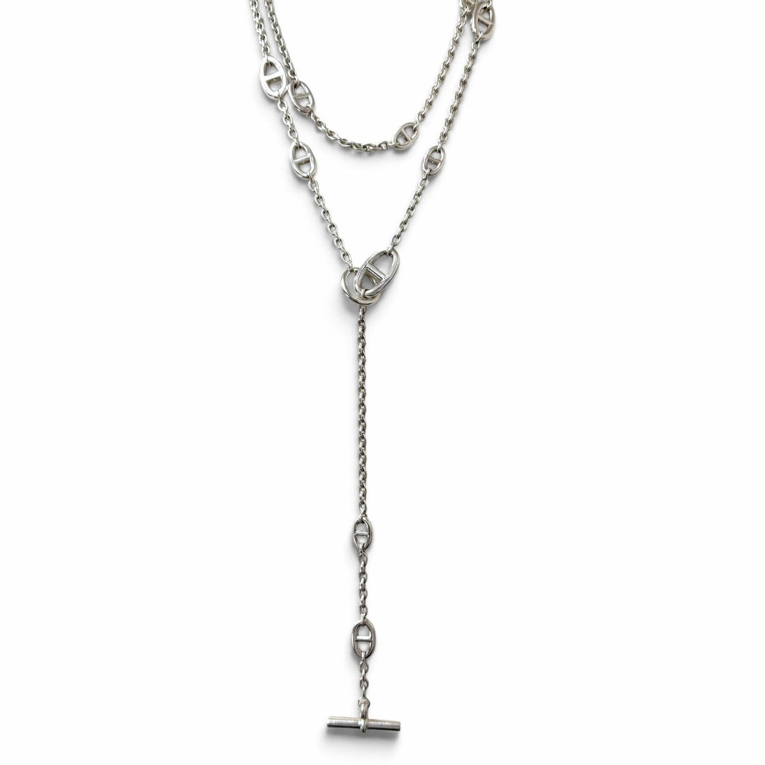 Great HERMES Necklace Chaine d'Ancre Farandole Long Silver AG925 mens