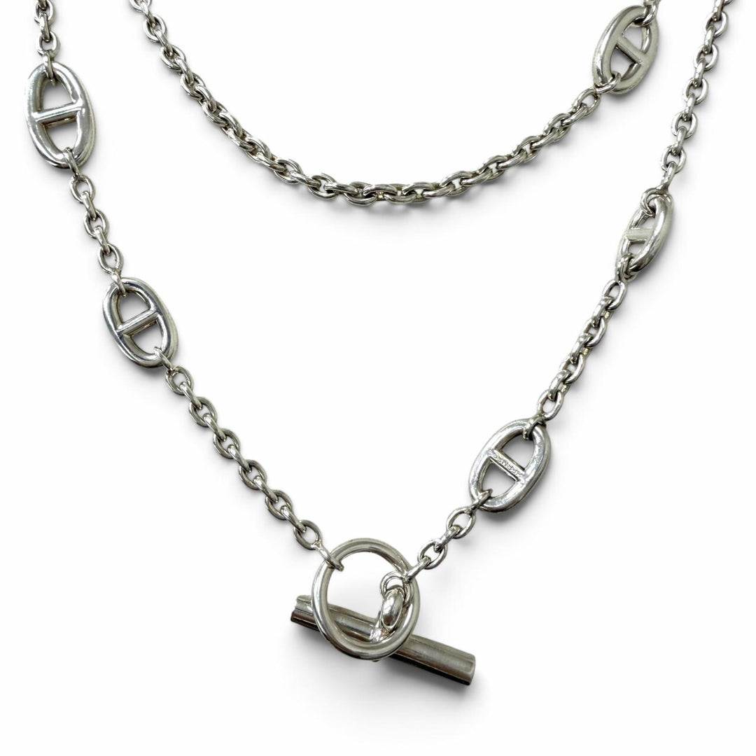 Great HERMES Necklace Chaine d'Ancre Farandole Long Silver AG925 mens