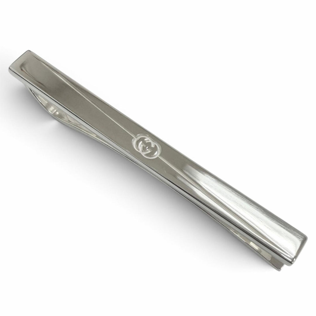 Excellent GUCCI Tie pin Diagonal Interlocking G Tie Bar Tie Clip Silver
