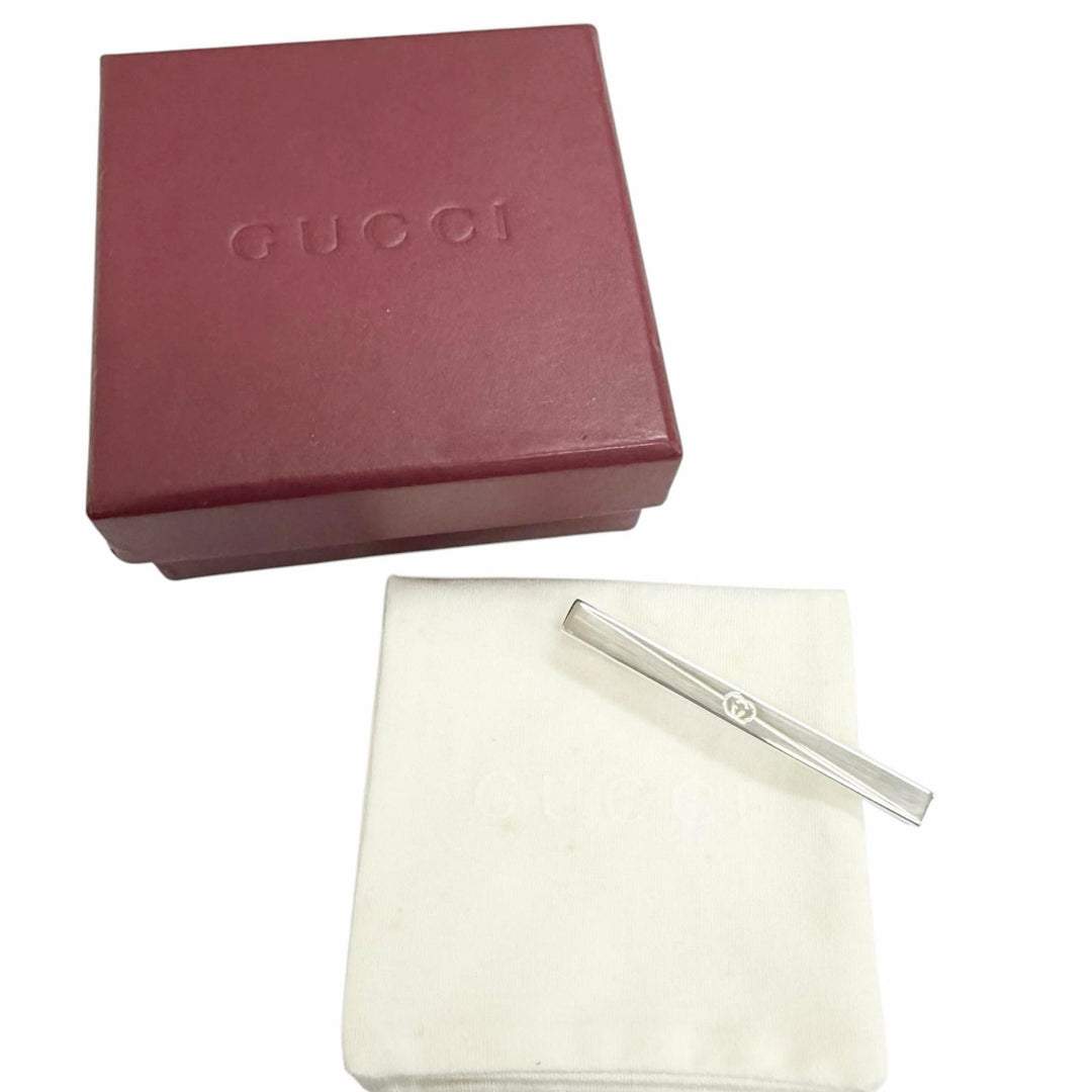 Excellent GUCCI Tie pin Diagonal Interlocking G Tie Bar Tie Clip Silver