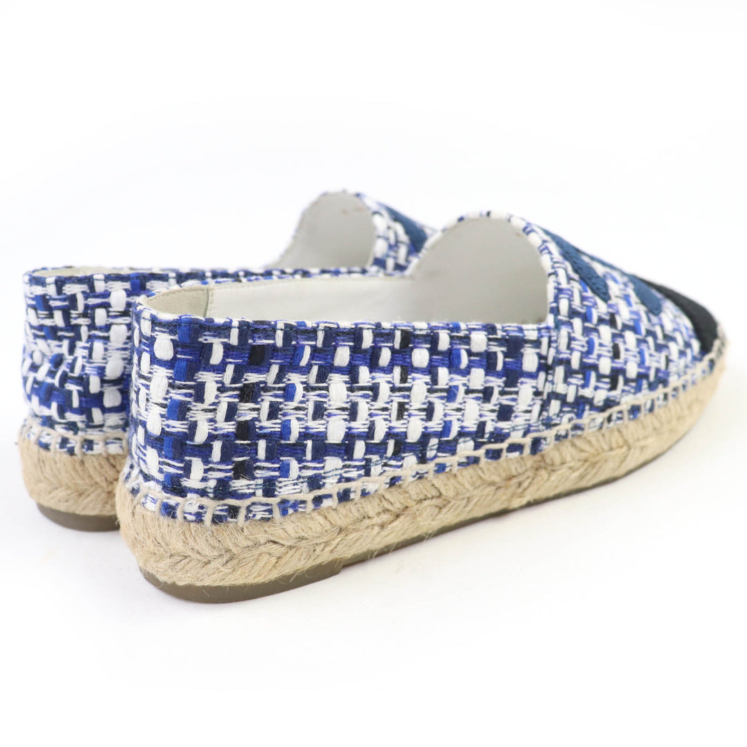 Great CHANEL Leather shoes COCO Mark Tweed Espadrilles blue Women 35 G34546
